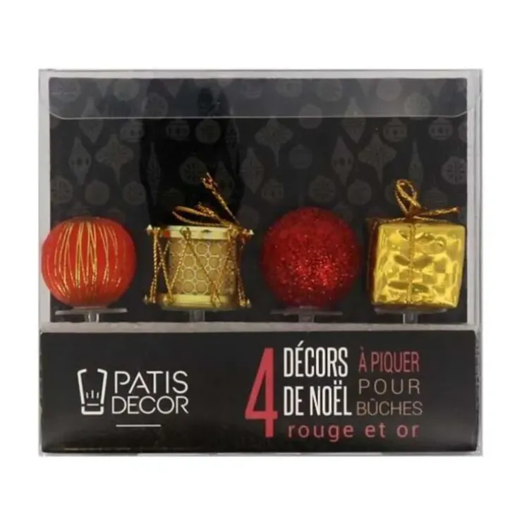 Cerf Dellier Décors de Noël assortis rouge doré sur pique (x4) Discount