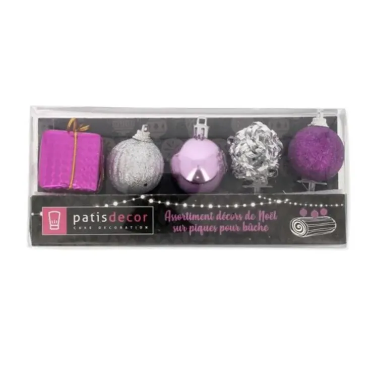 Cerf Dellier Décors de Noël sur pique assortis roses (x5) Outlet