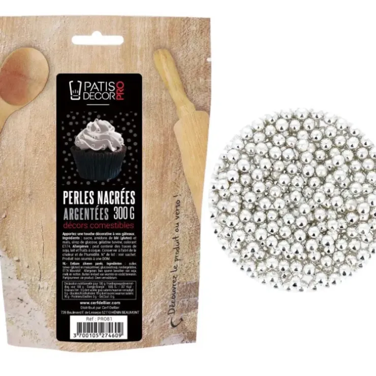 Cerf Dellier Décors perles argentées comestibles 300 g New
