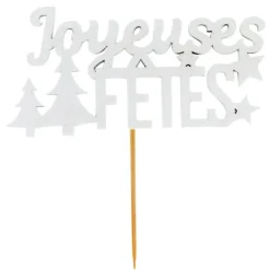 Cerf Dellier Décors sur pique "Joyeuses Fêtes" blancs (x2) Hot