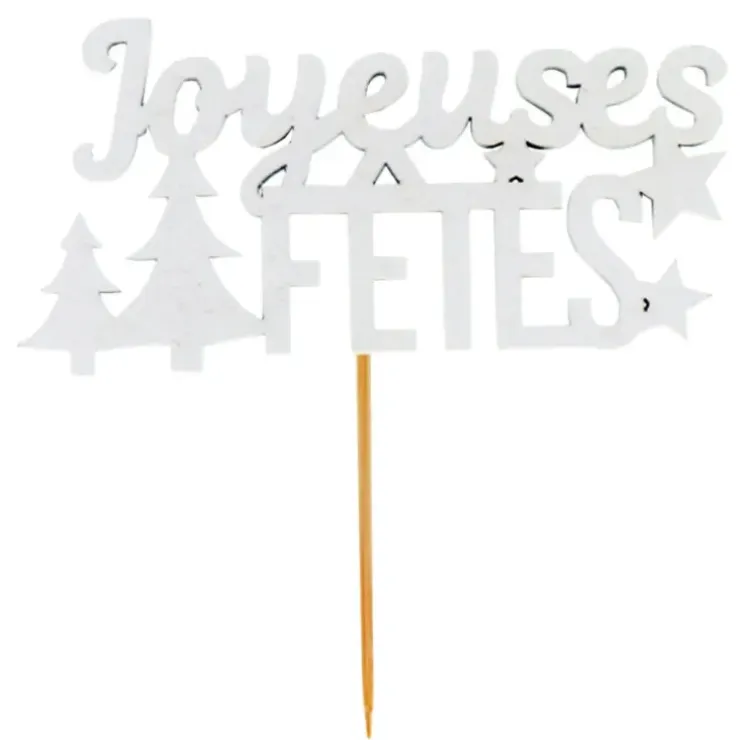 Cerf Dellier Décors sur pique "Joyeuses Fêtes" blancs (x2) Hot