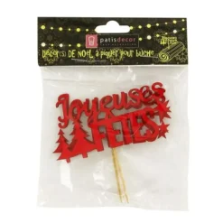 Cerf Dellier Décors sur pique "Joyeuses Fêtes" rouges (x2) Best