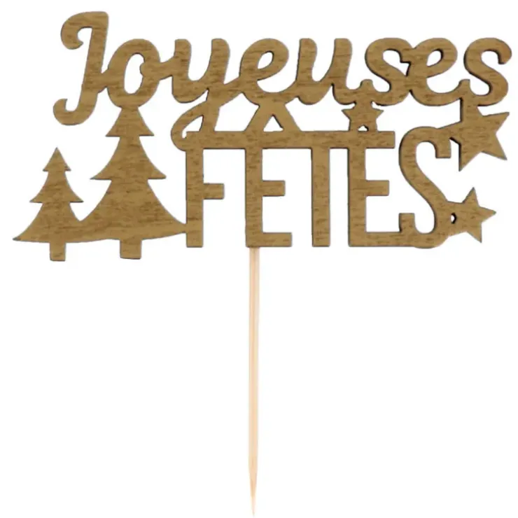Cerf Dellier Décors sur pique "Joyeuses Fêtes" dorés (x2)