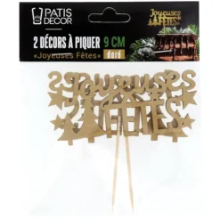 Cerf Dellier Décors sur pique "Joyeuses Fêtes" dorés (x2)