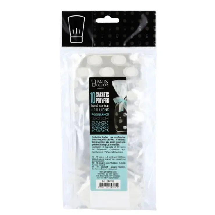 Cerf Dellier Lot sachets pois blancs + liens - 10 x 22 cm (x10) Online