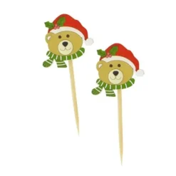 Cerf Dellier Ourson avec bonnet de Noël sur pique (x50) New