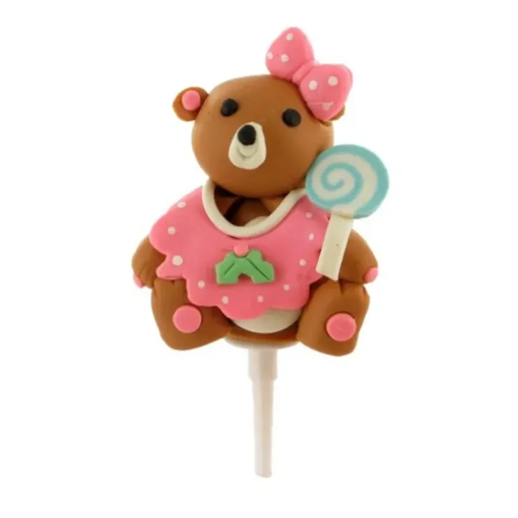 Cerf Dellier Ourson rose de Noël résine sur pique New