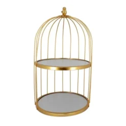 Cerf Dellier Présentoir cage à oiseaux doré 2 étages Patisdécor 25 cm New