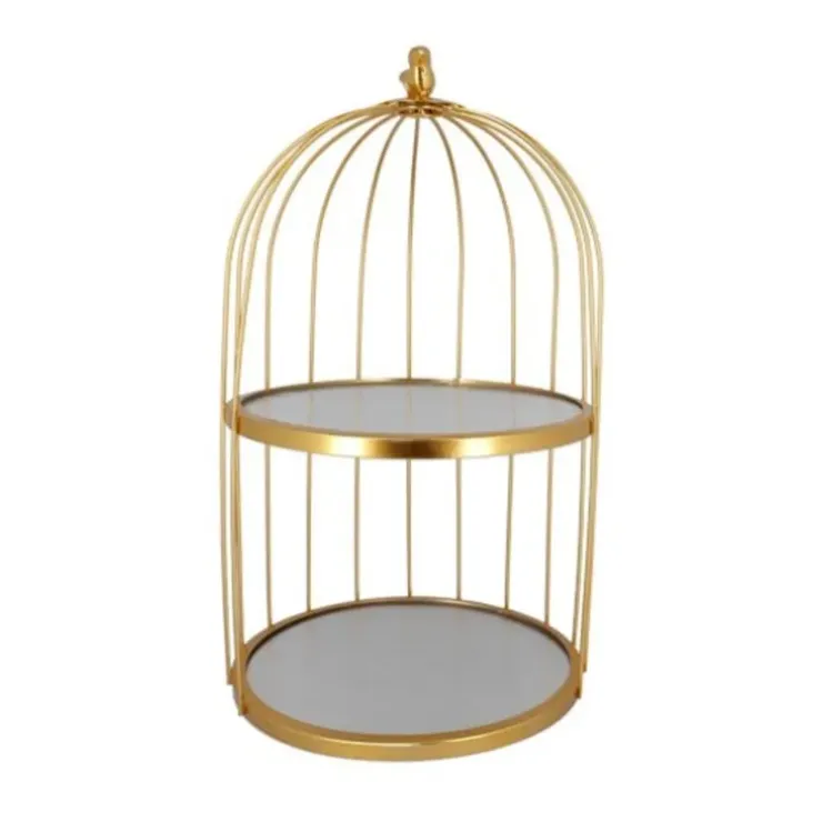 Cerf Dellier Présentoir cage à oiseaux doré 2 étages Patisdécor 25 cm New