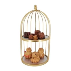 Cerf Dellier Présentoir cage à oiseaux doré 2 étages 20 cm Best