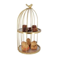 Cerf Dellier Présentoir cage à oiseaux doré 2 étages 20 cm Best
