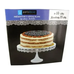 Cerf Dellier Présentoir gâteau blanc broderie Ø 35 cm Best
