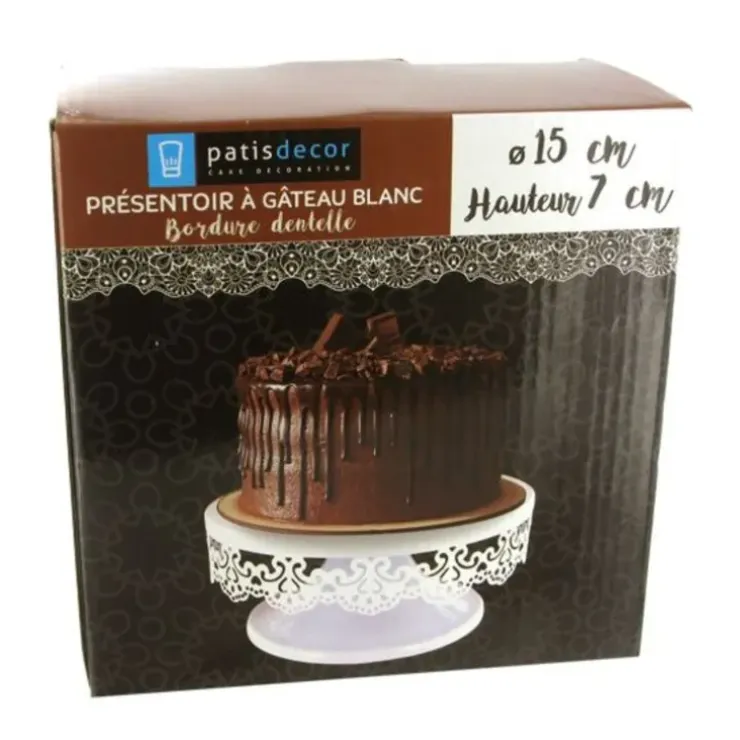 Cerf Dellier Présentoir gâteau blanc broderie Ø 15 cm Outlet