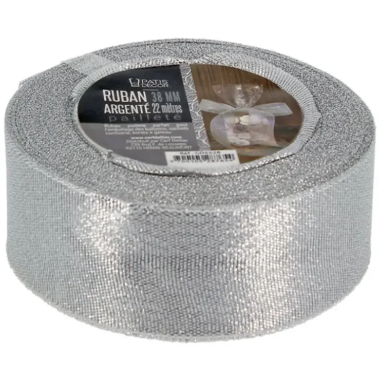 Cerf Dellier Ruban argenté pailleté 38 mm (22 m) Online