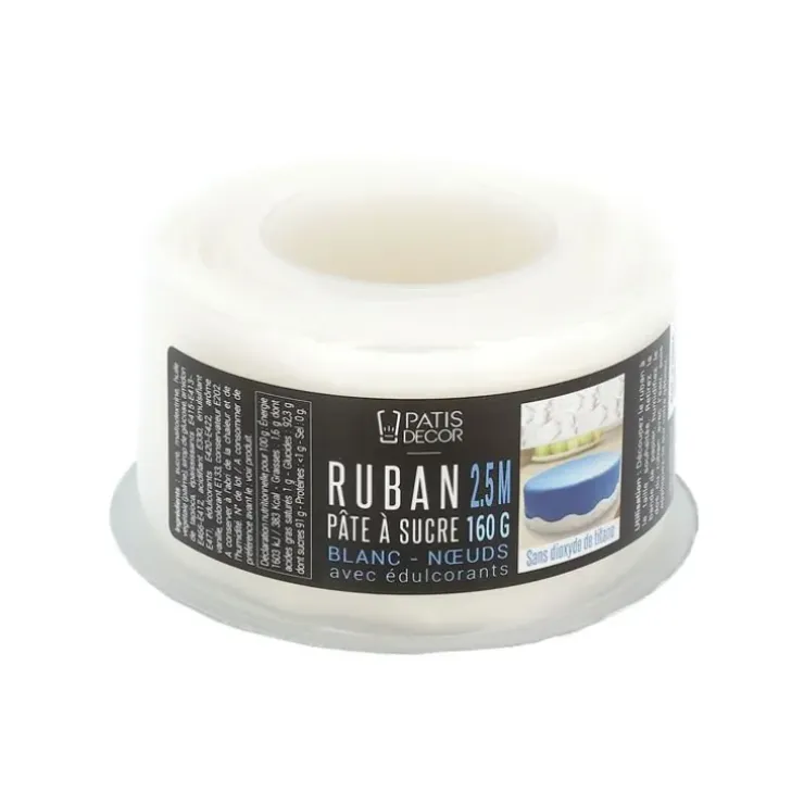 Cerf Dellier Ruban pâte à sucre noeuds blanc h 3 cm (2,5 m) Sale