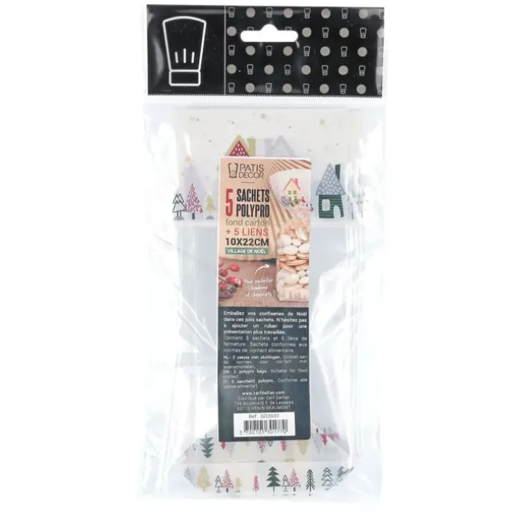 Cerf Dellier Sachets polypro Village de Noël 10 x 22 cm (x5) Discount